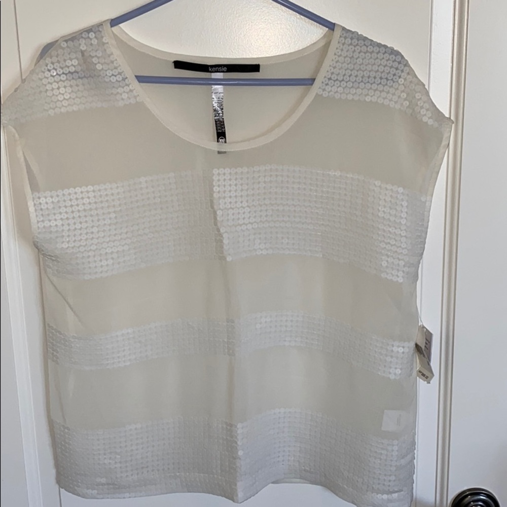 Kensie sheer top ivory size Medium NWT sequin